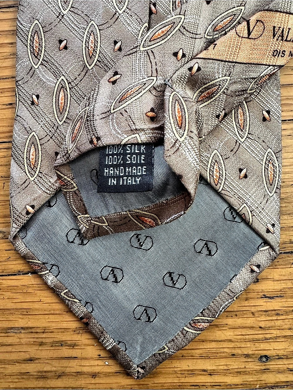 Valentino Silk Geometric Tie in Brown & Orange - Picture 2 of 6